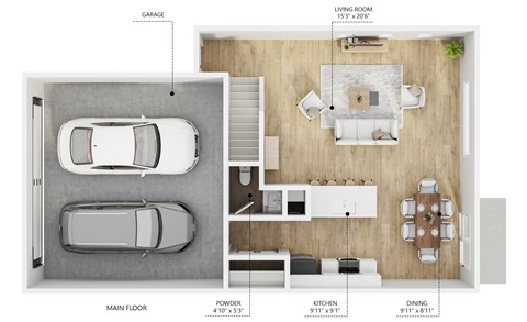Floor plan for 3 beds, 2.5 baths, 1617 sqft